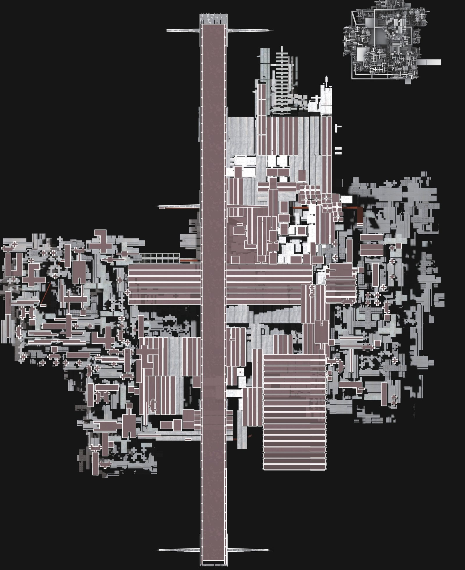 Plan: The city gathered along one spine.