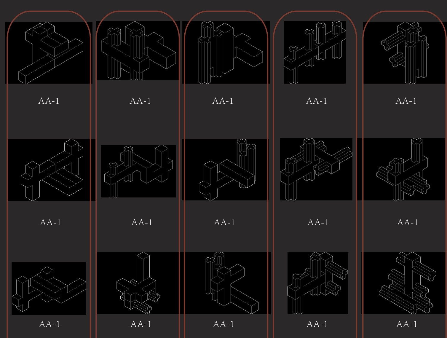 Unit tower variants: Part of the AA-1 matrix of unit towers.